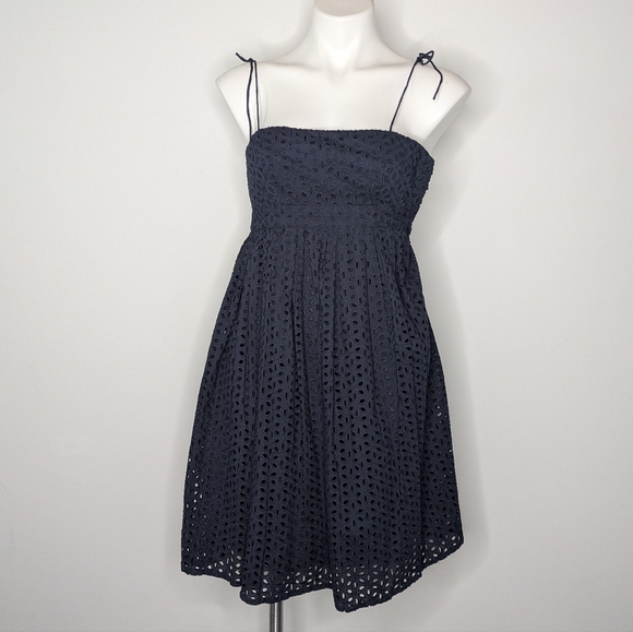 ✨3/$15 GAP Blue Eyelet Lace Spaghetti Tie Strap Cotton Dress 0 - Picture 1 of 8